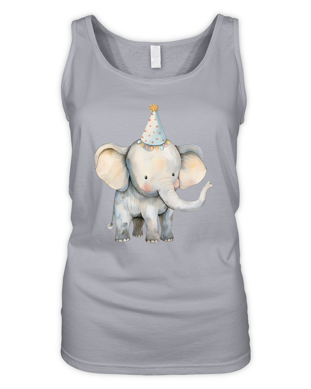 Elephant with Party Hat Watercolor Organic Women's Tank Top