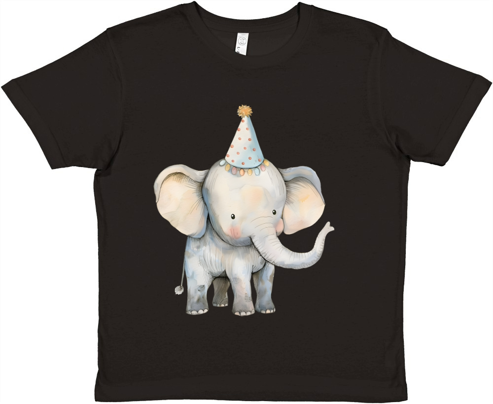 Elephant with Party Hat Watercolor Premium Kids Crewneck T-shirt
