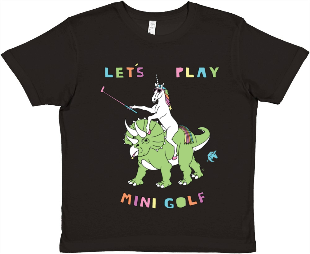 Lets Play Mini Golf Unicorn Riding Dinosaur Premium Kids Crewneck T-shirt