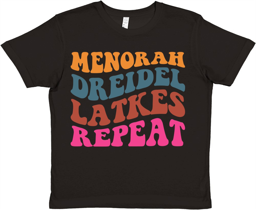 Menorah Dreidel Latkes Repeat Premium Kids Crewneck T-shirt