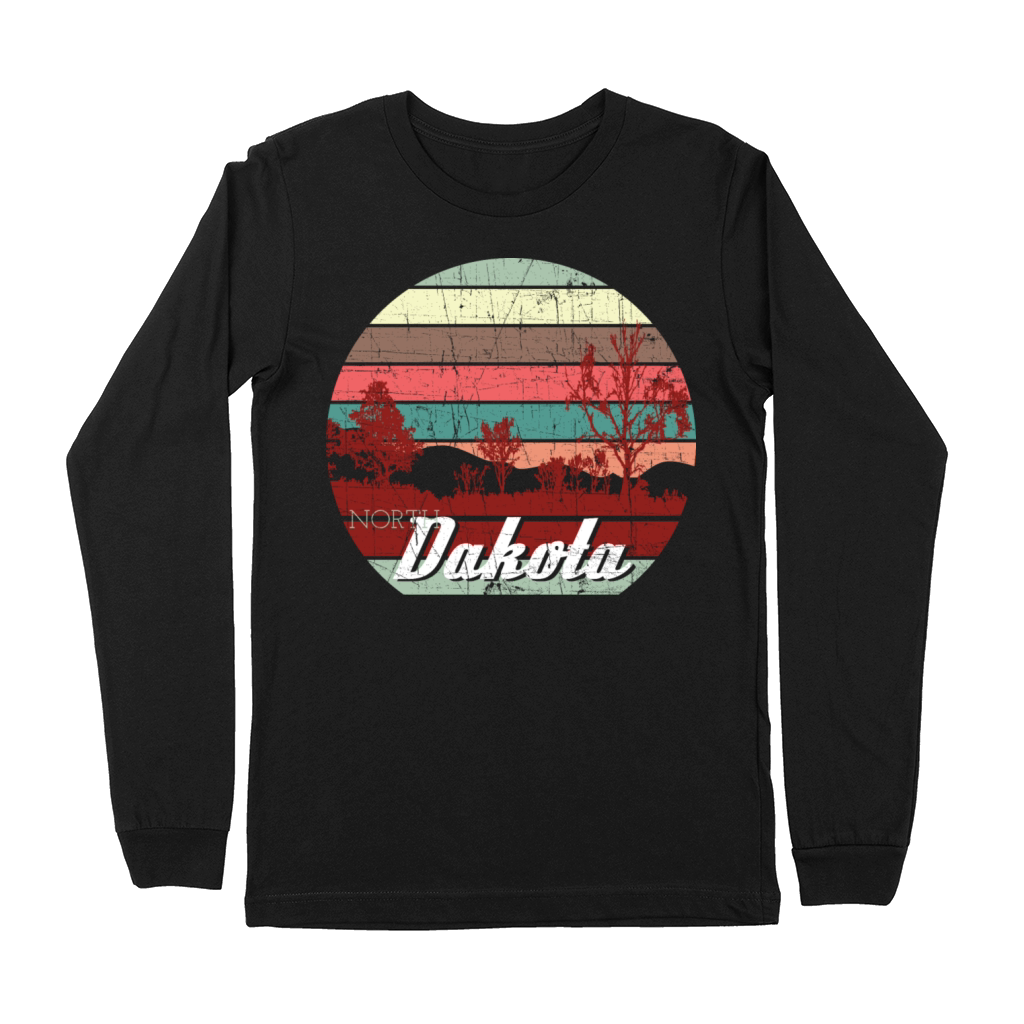 Retro Color Distressed Design North Dakota Travel Premium Long Sleeve