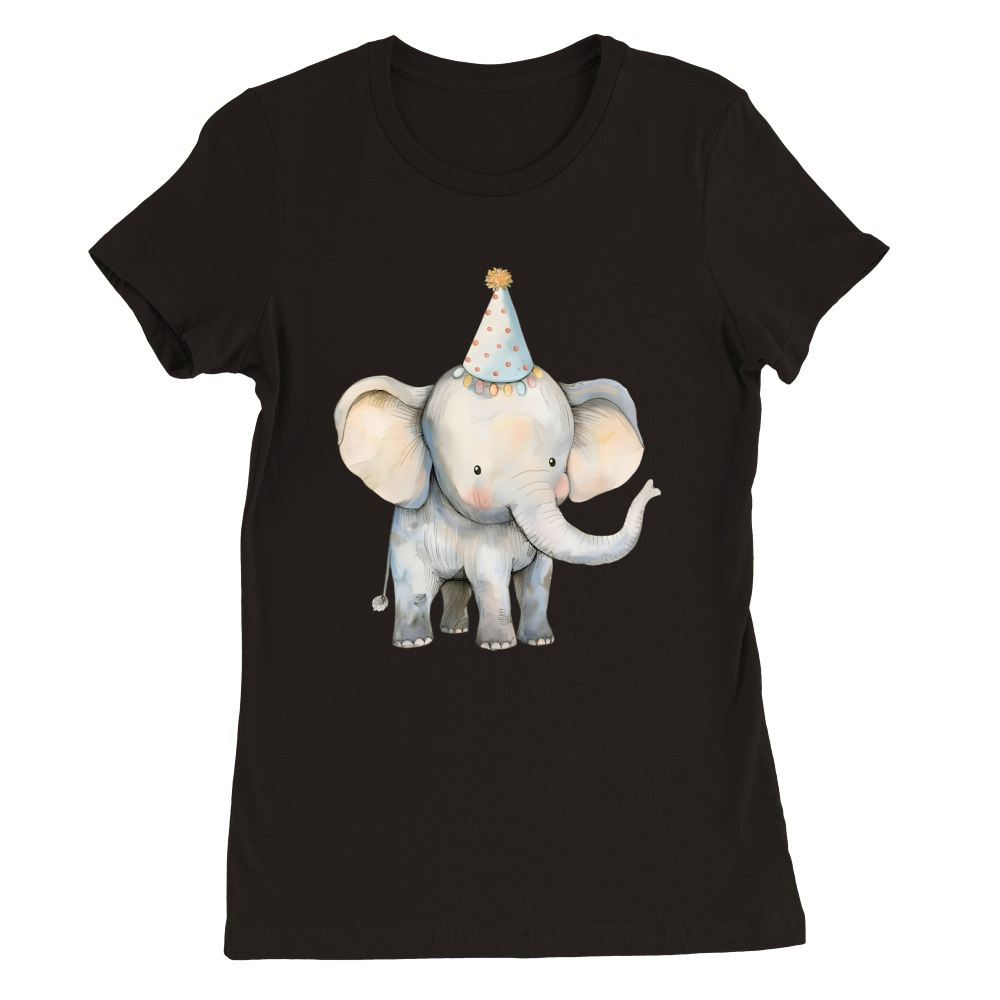 Elephant with Party Hat Watercolor Premium Womens Crewneck T-shirt