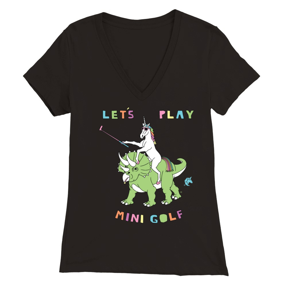 Lets Play Mini Golf Unicorn Riding Dinosaur Premium Womens V-Neck T-shirt