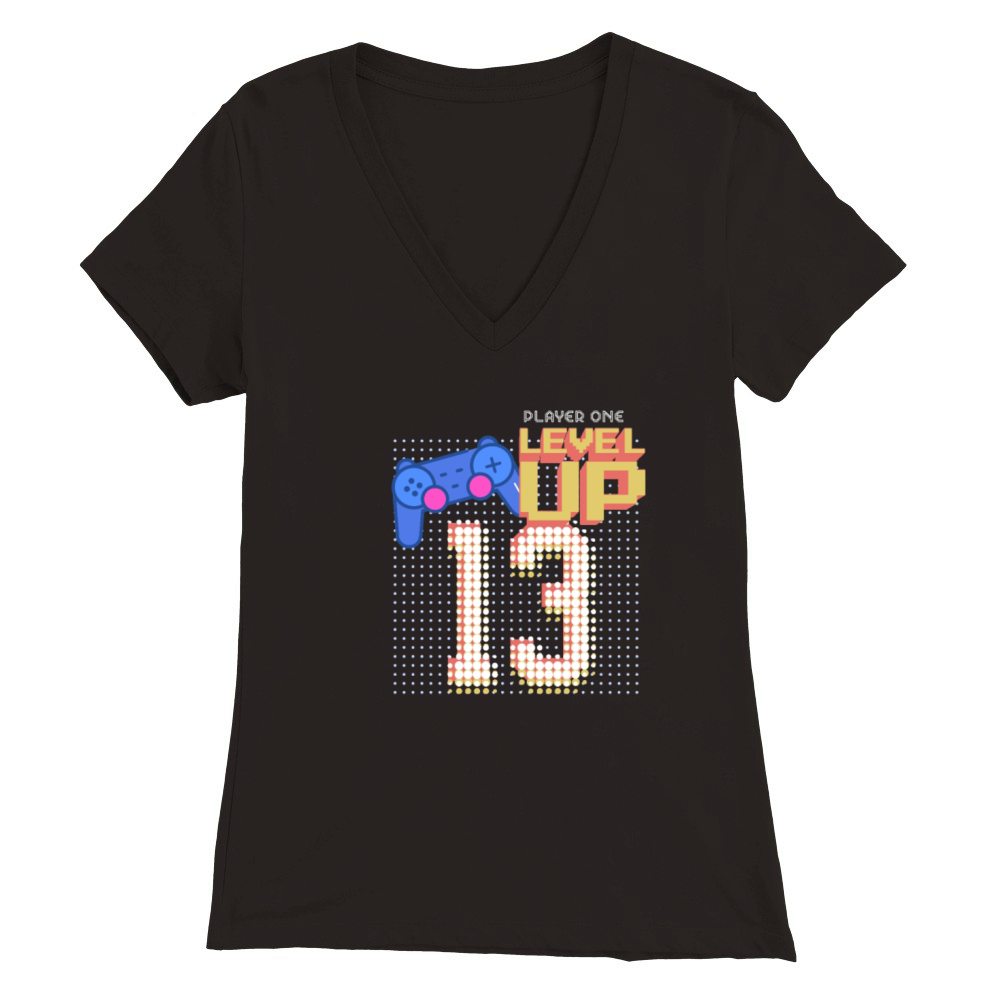 Level 13 Unlocked Birthday Video Game 13th Gamer Premium Womens V-Neck T-shirt