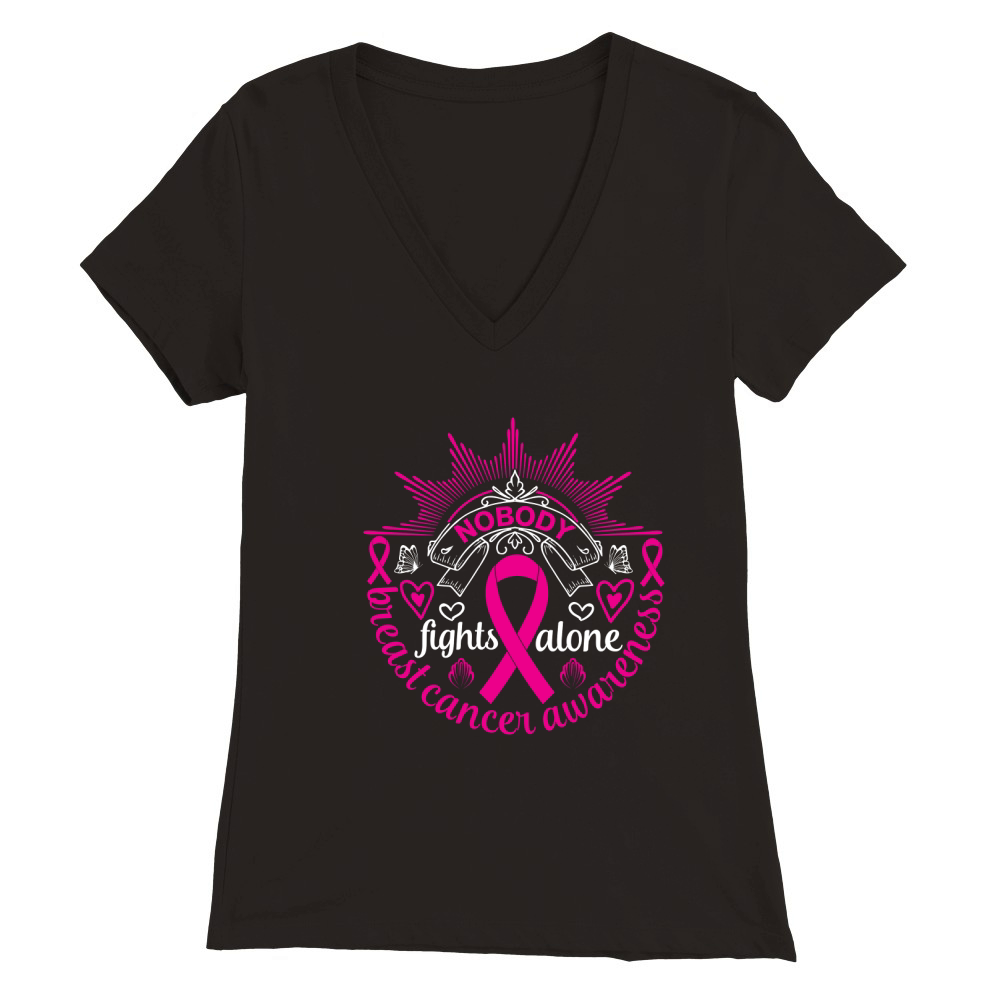 Nobody Fights Alone Breast Cancer Awareness Premium Womens V-Neck T-shirt