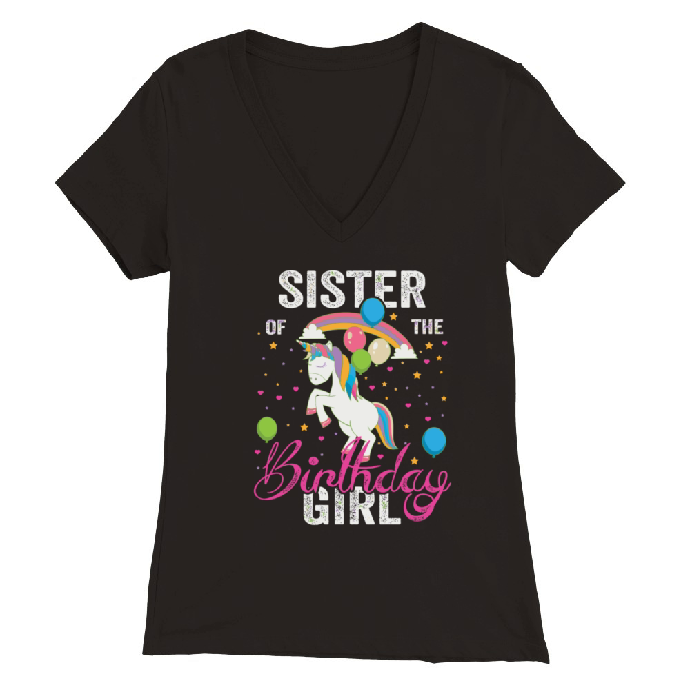 Sister Of The Birthday Girl Awesome Unicorn Gift F Premium Womens V-Neck T-shirt
