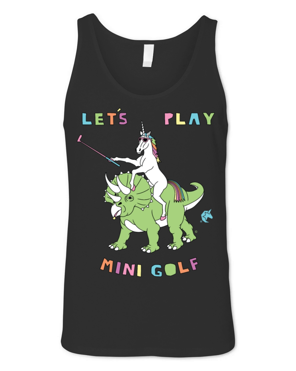 Lets Play Mini Golf Unicorn Riding Dinosaur Unisex Jersey Tank