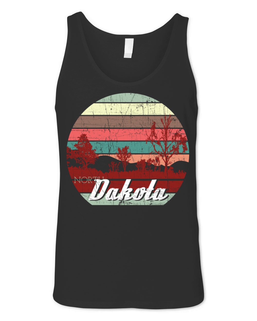 Retro Color Distressed Design North Dakota Travel Unisex Jersey Tank