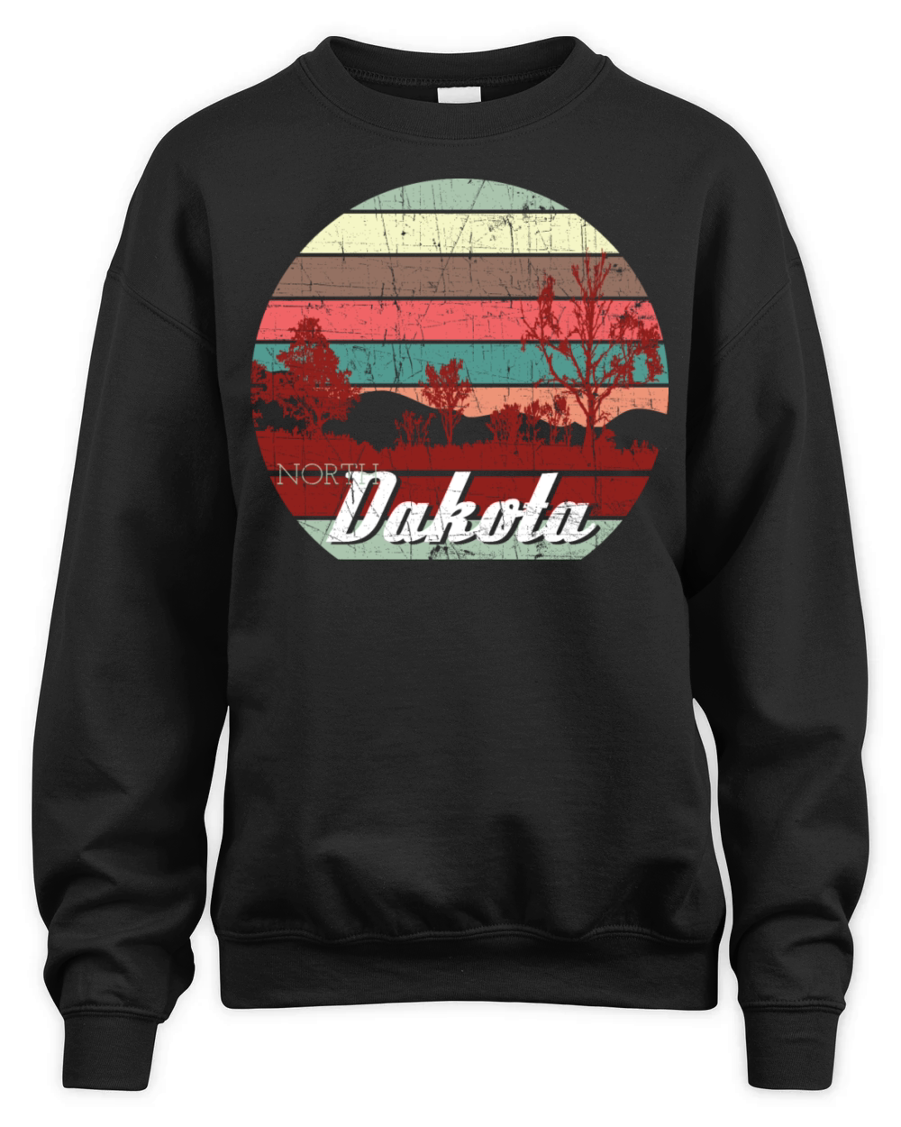 Retro Color Distressed Design North Dakota Travel Unisex Premium Crewneck Sweatshirt