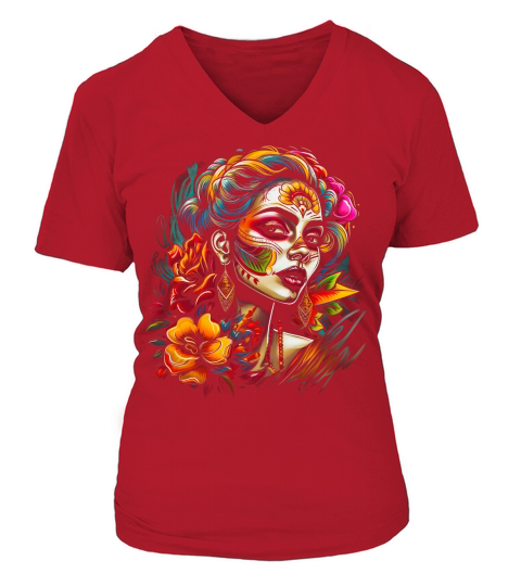 Chicano Lady holes Print V-neck T-Shirt Woman