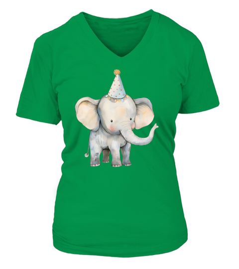 Elephant with Party Hat Watercolor V-neck T-Shirt Woman