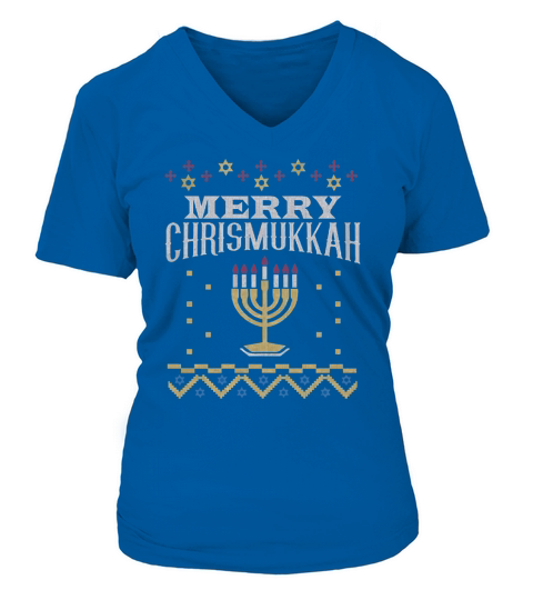 MERRY CHRISMUKKAH Hanukkah and Christmas Ugly V-neck T-Shirt Woman
