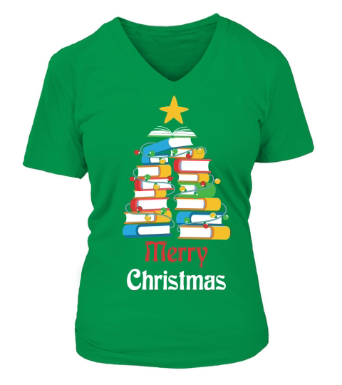 Merry Christmas Tree Love reading V-neck T-Shirt Woman