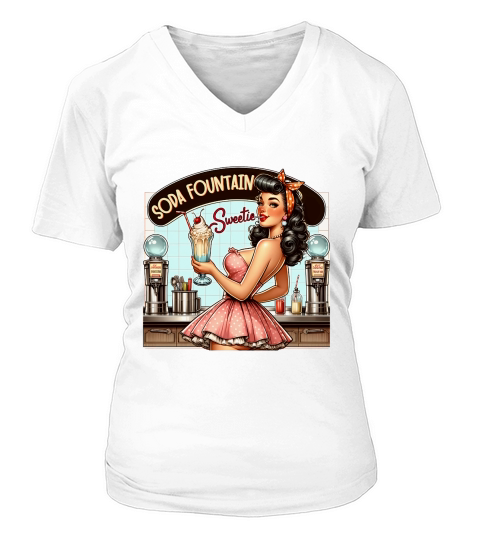 Retro Vintage soda fountain V-neck T-Shirt Woman