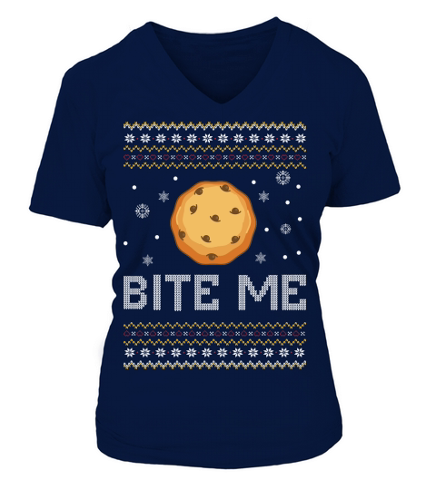 Ugly Christmas Bite Me Gingerbread V-neck T-Shirt Woman