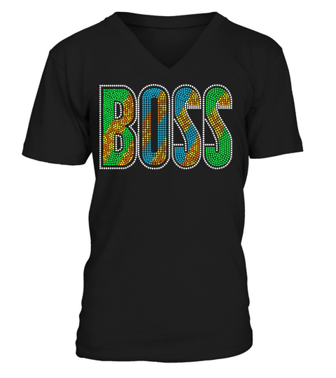 Boss Rhinestone Templates 2 V-Neck T-shirt