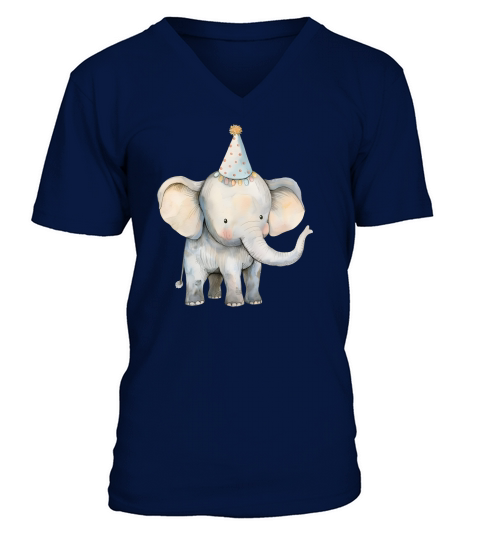 Elephant with Party Hat Watercolor V-Neck T-shirt
