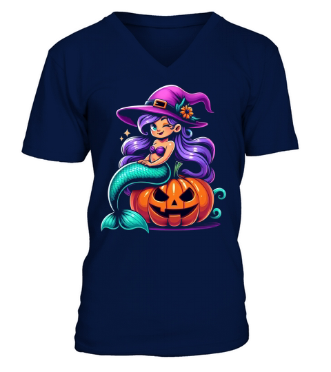 Halloween Mermaid Sublimation V-Neck T-shirt