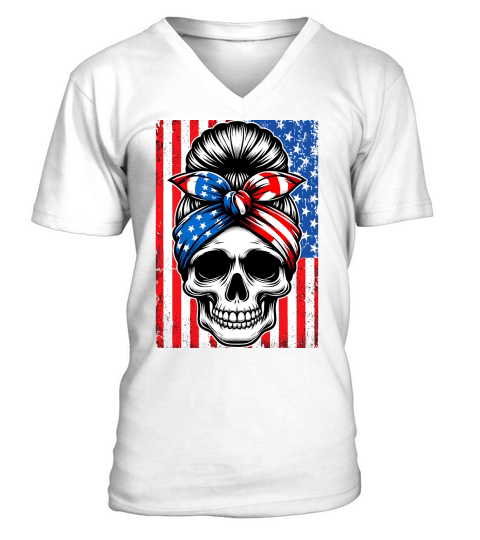 USA Flag Vintage Skeleton 4th of july 4 V-Neck T-shirt