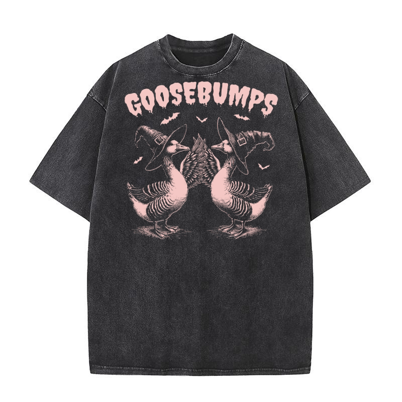 0502 Goosebumps Halloween Witch Goose D Pink Washed T-Shirt