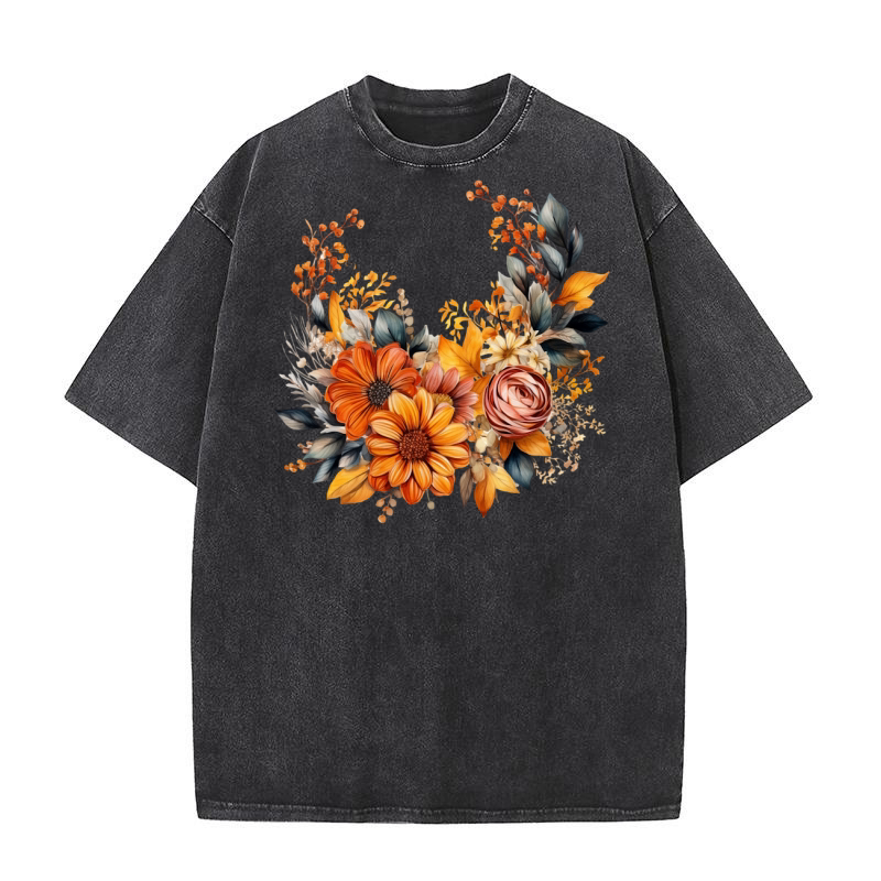 Autumn Fall Floral Frame 13 Washed T-Shirt