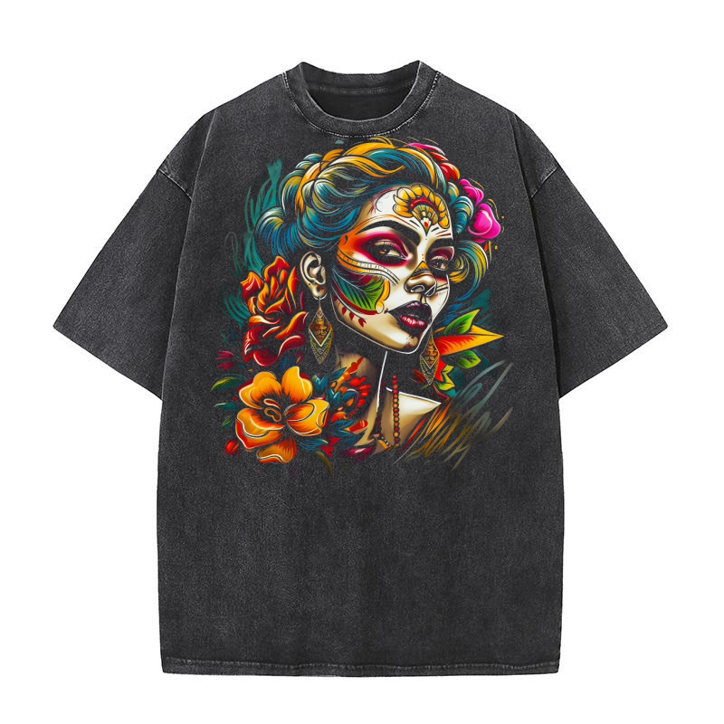 Chicano Lady holes Print Washed T-Shirt