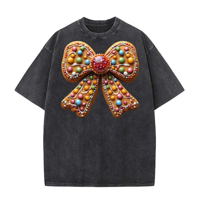 Christmas Gingerbread Coquette Bow 3 Washed T-Shirt