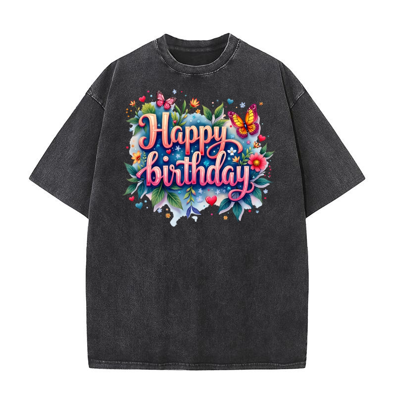 Floral Birthday Girl Washed T-Shirt