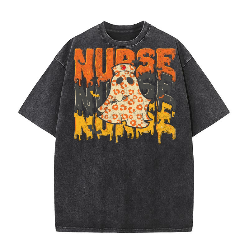 Ghost Boo Nurse Halloween sublimation gr Washed T-Shirt