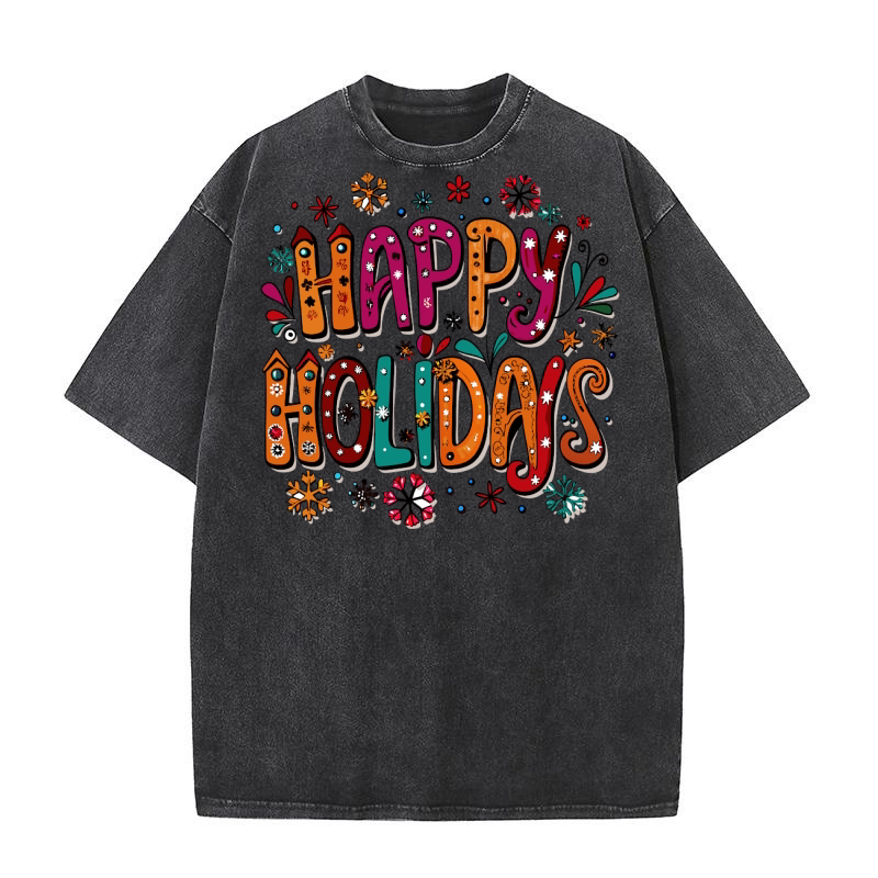 happy holidays bold letters with snow Washed T-Shirt