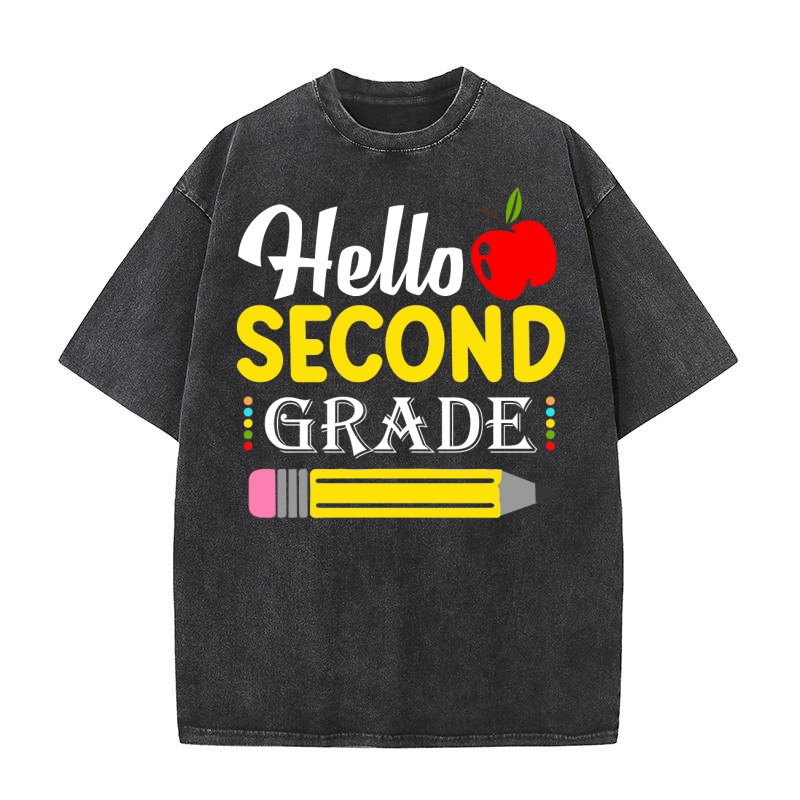 Hello Second Grade Team 2nd Grade Back to School Teacher Washed T-Shirt
