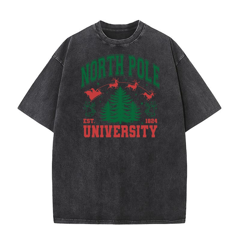 North Pole University Christmas Washed T-Shirt