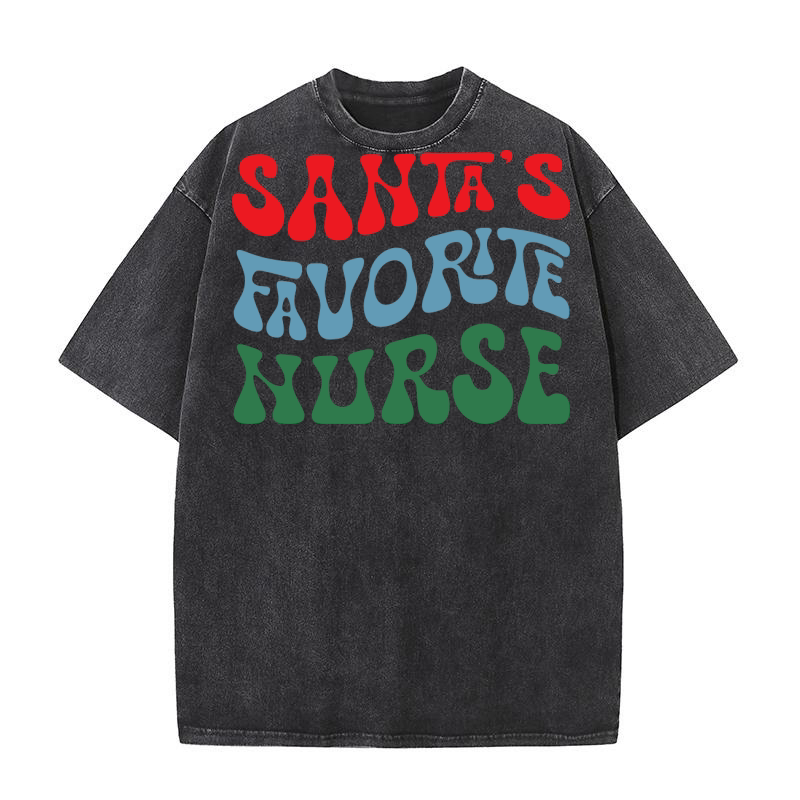 Santas Favorite Nurse Washed T-Shirt