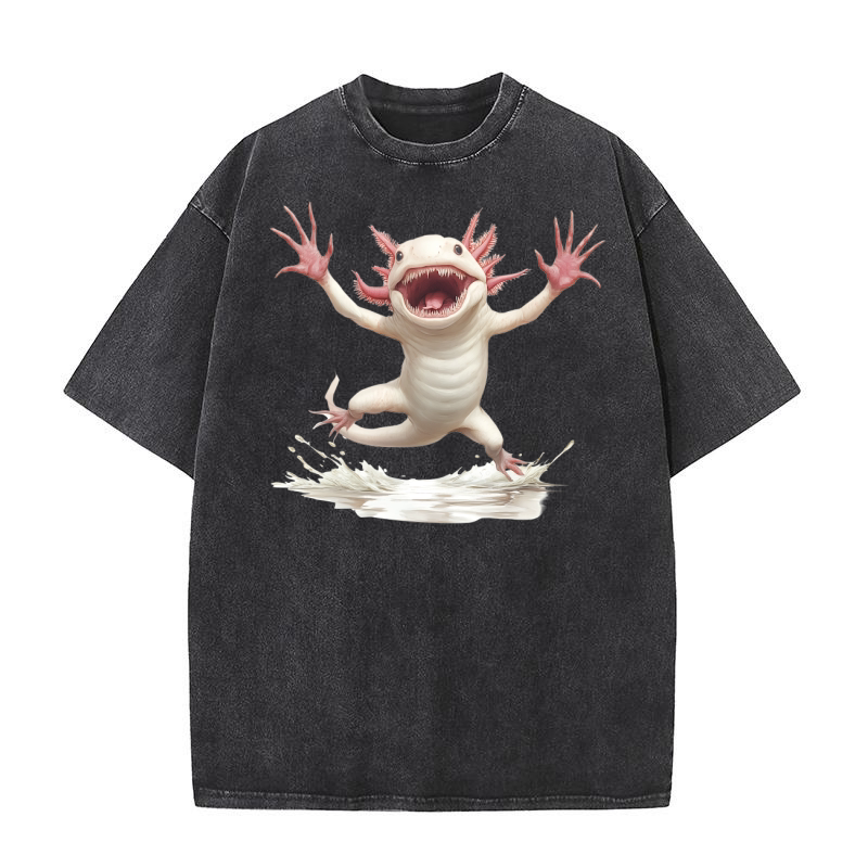 Three Axolotl Moon Weird Cursed 02 Washed T-Shirt