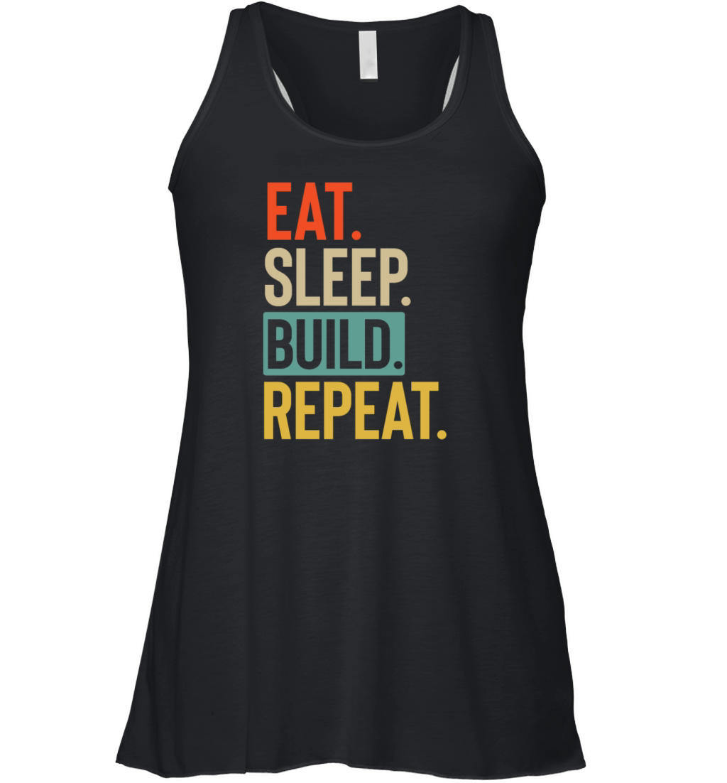 Eat Sleep build Repeat retro vintage colors Women's Flowy Tank Top