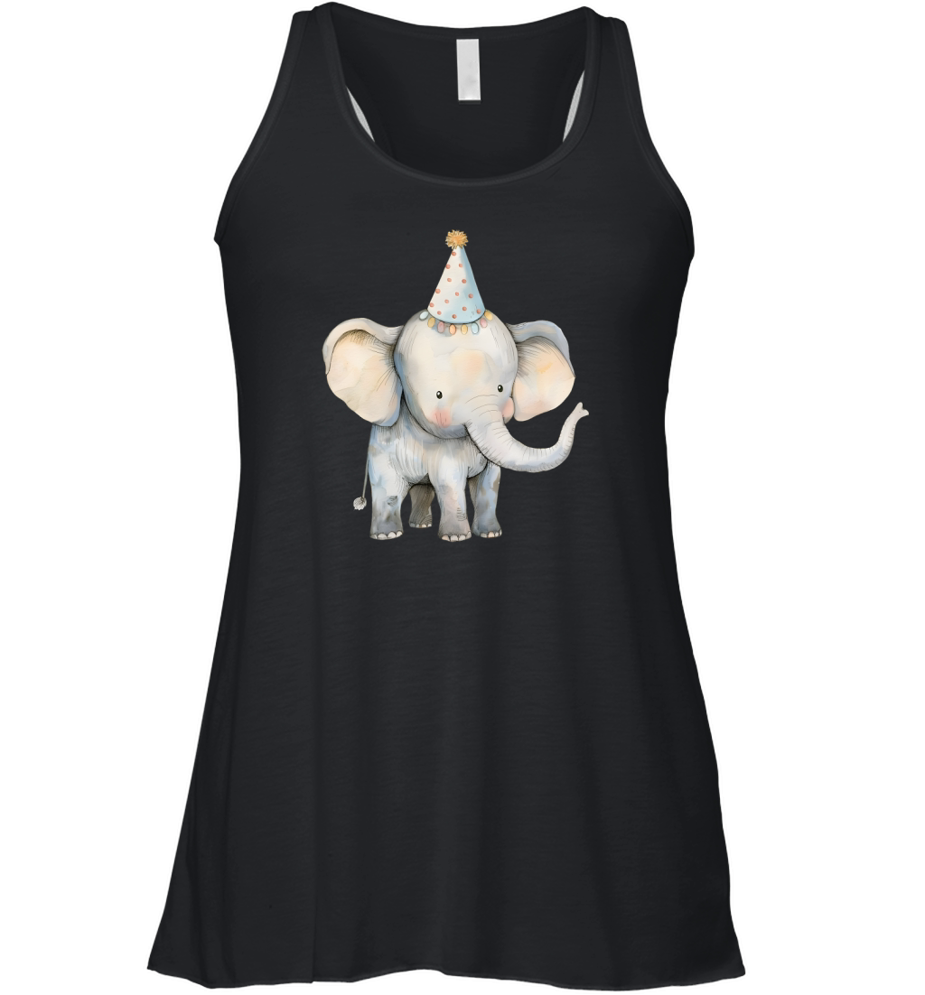Elephant with Party Hat Watercolor Women's Flowy Tank Top