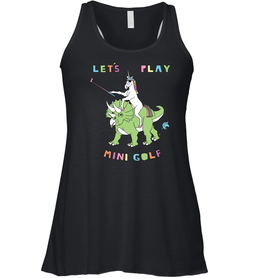 Lets Play Mini Golf Unicorn Riding Dinosaur Women's Flowy Tank Top