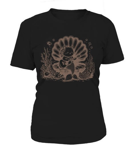 Cat Mermaid Playing Guitar L Brown Women's T-Shirt
