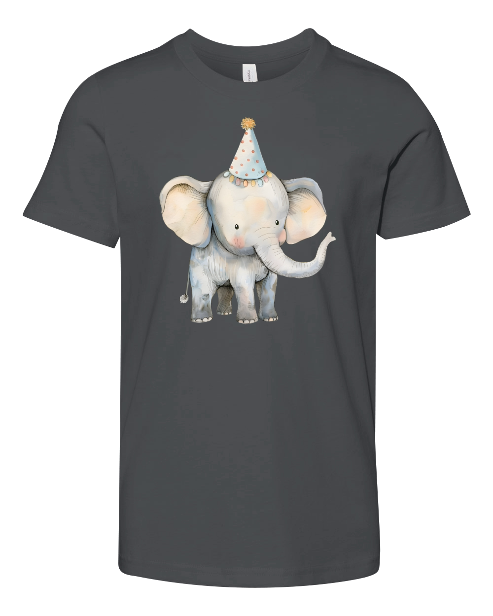 Elephant with Party Hat Watercolor Youth Unisex Jersey Tee