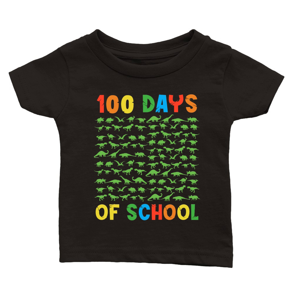 100 Days of School Dinosaur Silhouette Classic Baby Crewneck T-shirt