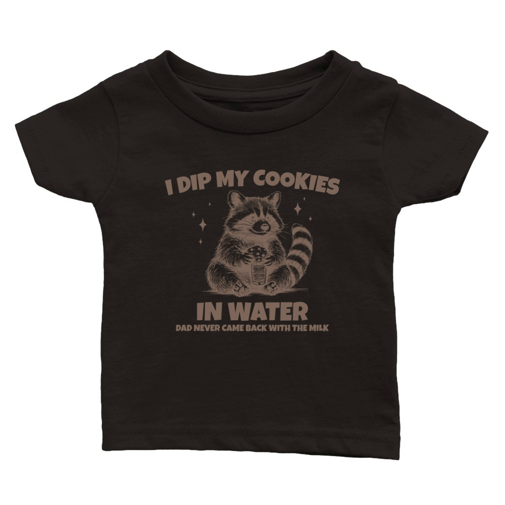 Raccoon Dip Cookie in Water L Brown Classic Baby Crewneck T-shirt