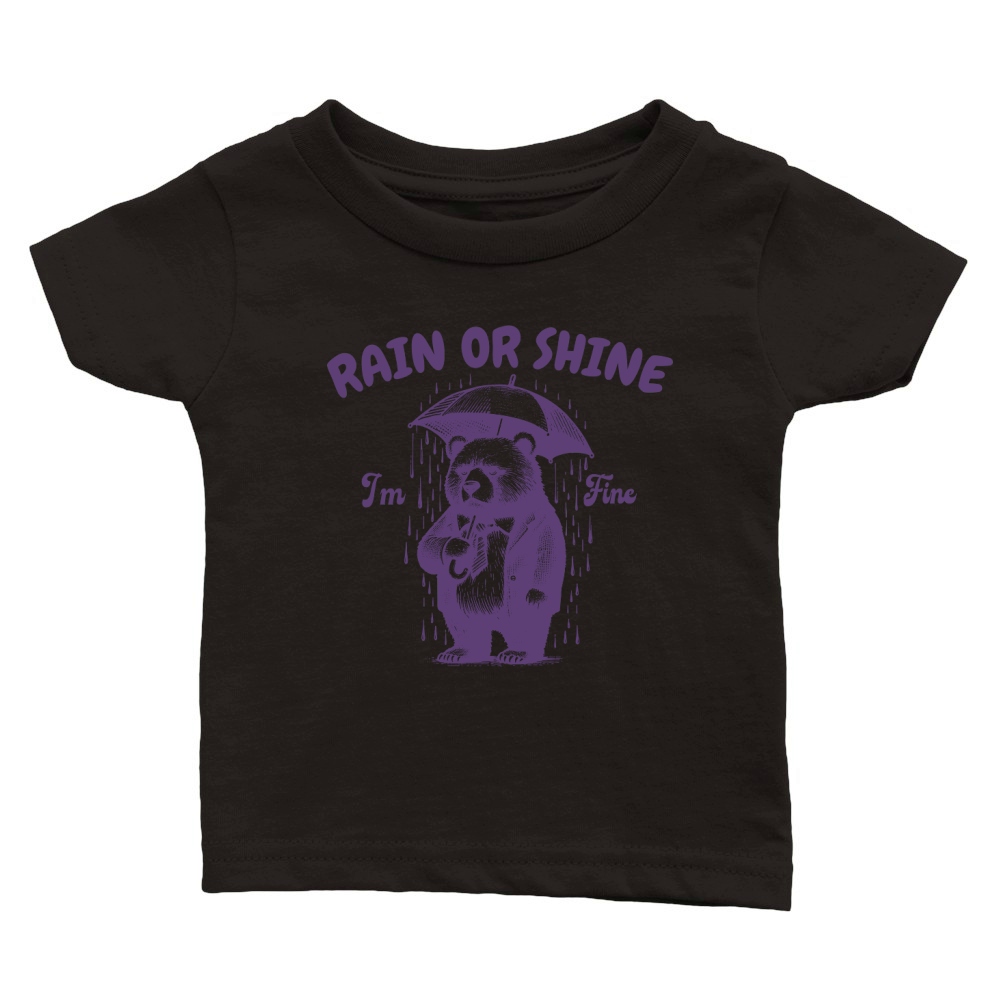 Rain or Shine Bear with Umbrella L Violet Classic Baby Crewneck T-shirt