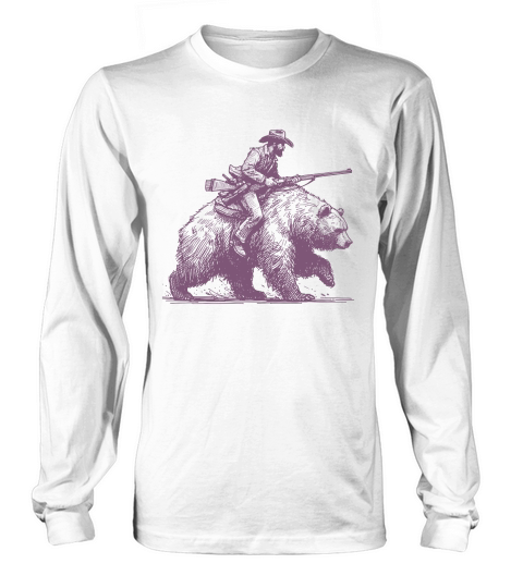 Cowboy Riding Bear L Purple Long sleeved Unisex