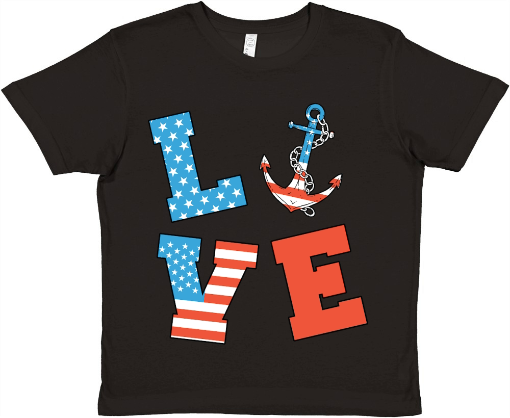 Love Anchor American Flag Premium Kids Crewneck T-shirt