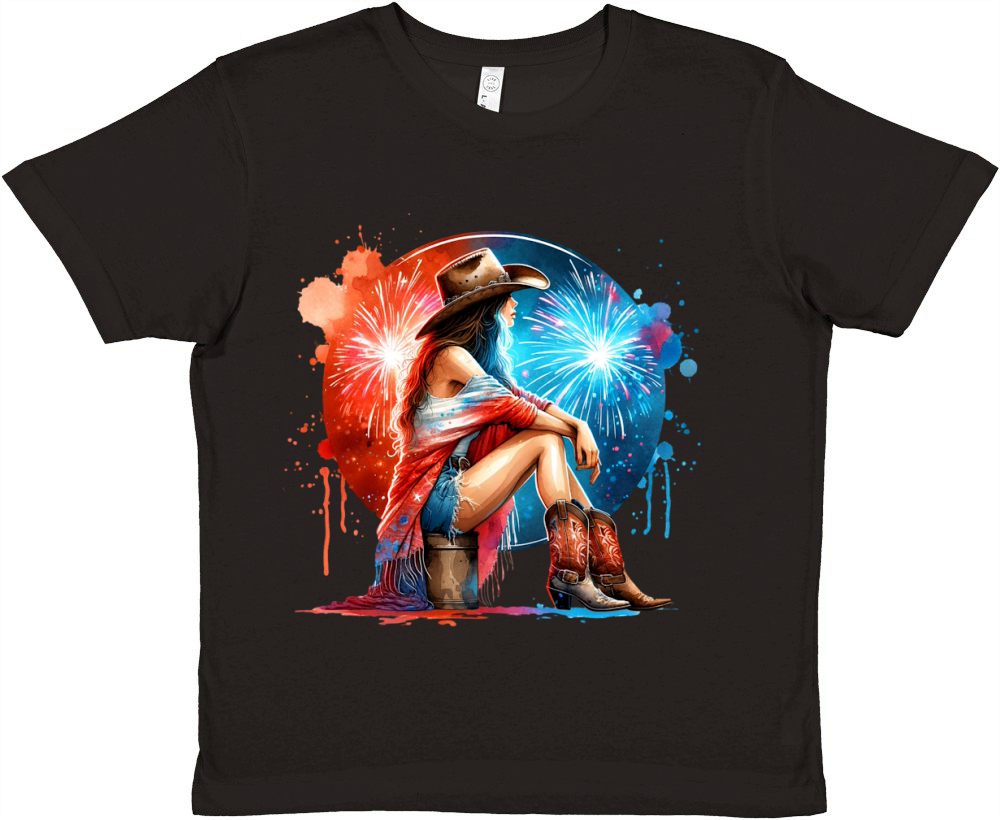 Watercolor Cowgirl 03 Premium Kids Crewneck T-shirt