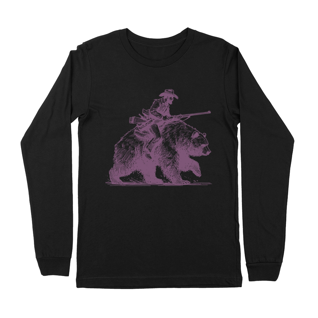 Cowboy Riding Bear L Purple Premium Long Sleeve