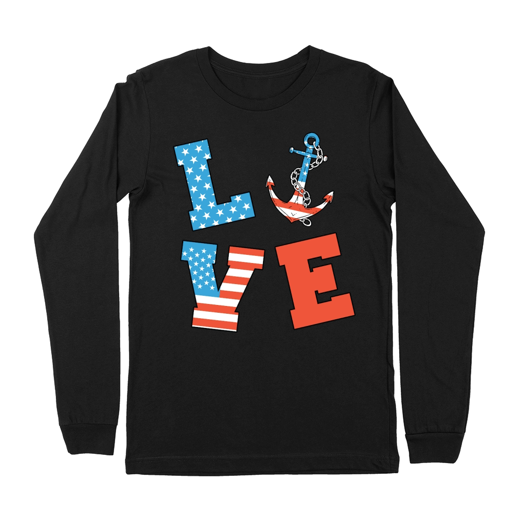Love Anchor American Flag Premium Long Sleeve