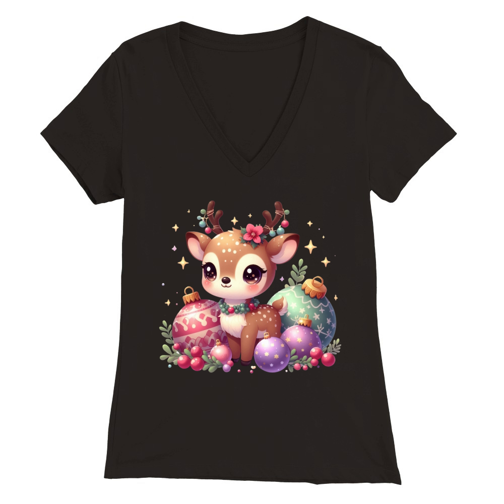 Cute Deer Christmas Watercolor Clipart2 Premium Womens V-Neck T-shirt
