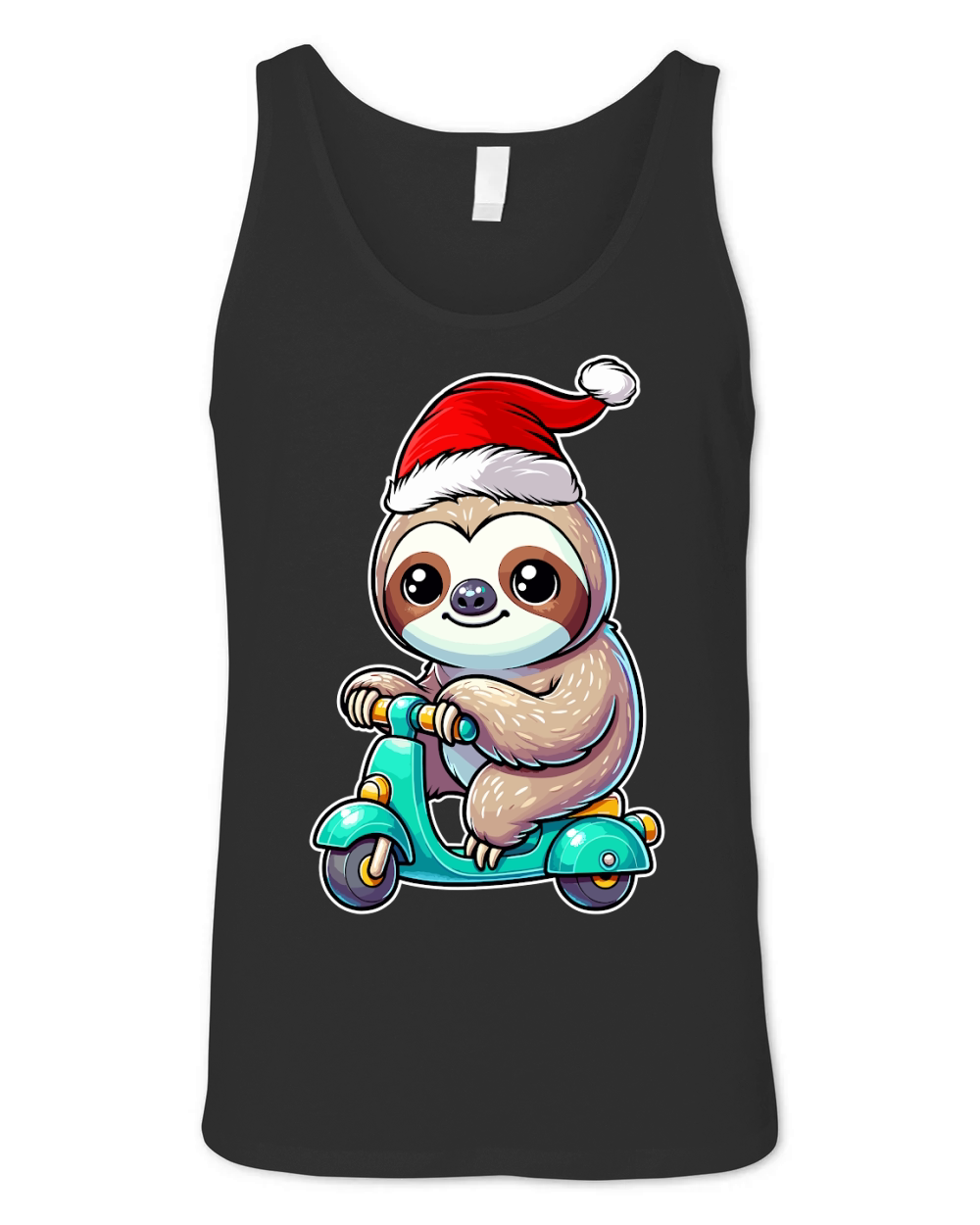 adorable sloth Riding Scooter wearing santa hat 1 Unisex Jersey Tank