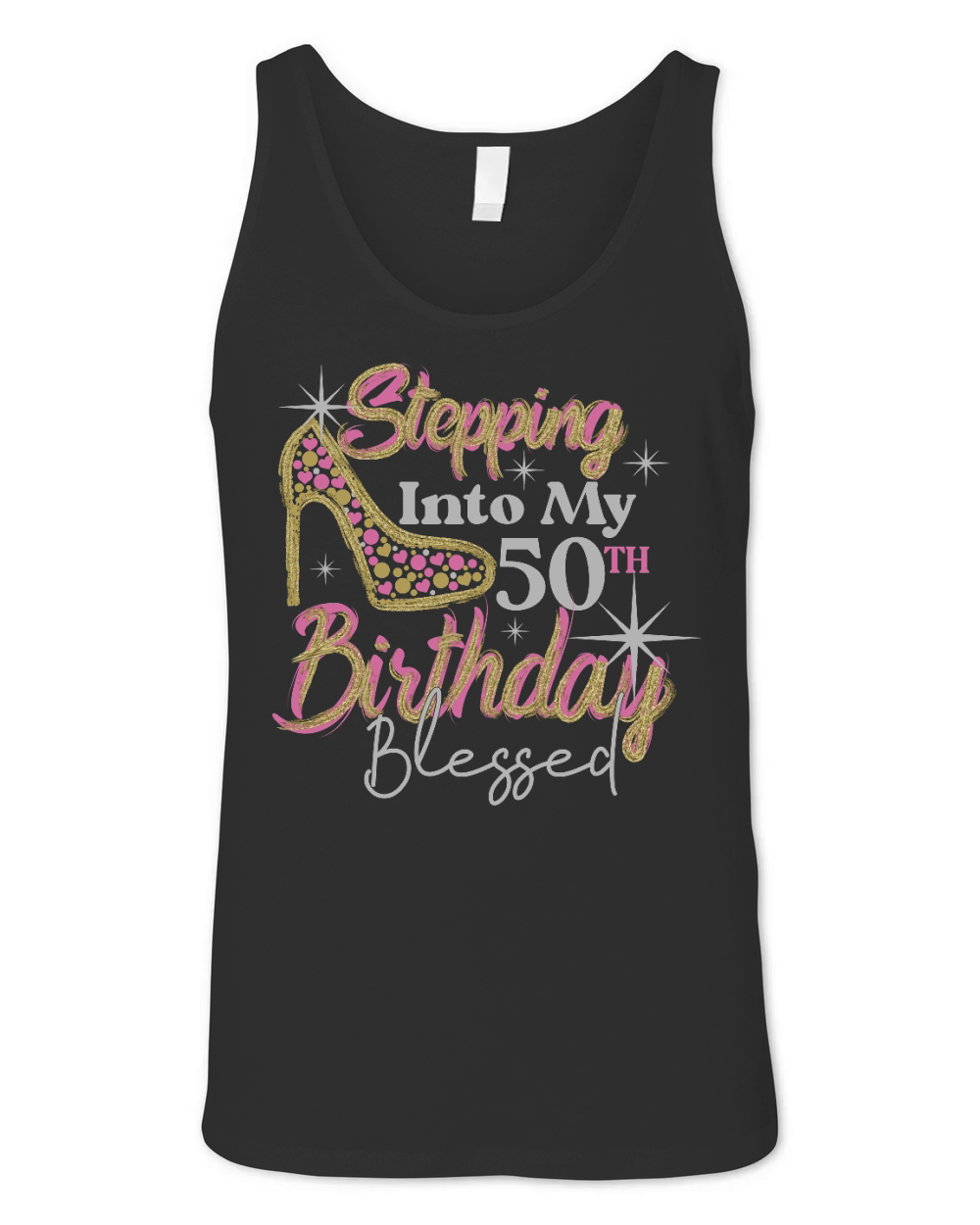 Stepping Into My 50th Birthday BLESSED Rhinestone Birthday Unisex Jersey Tank